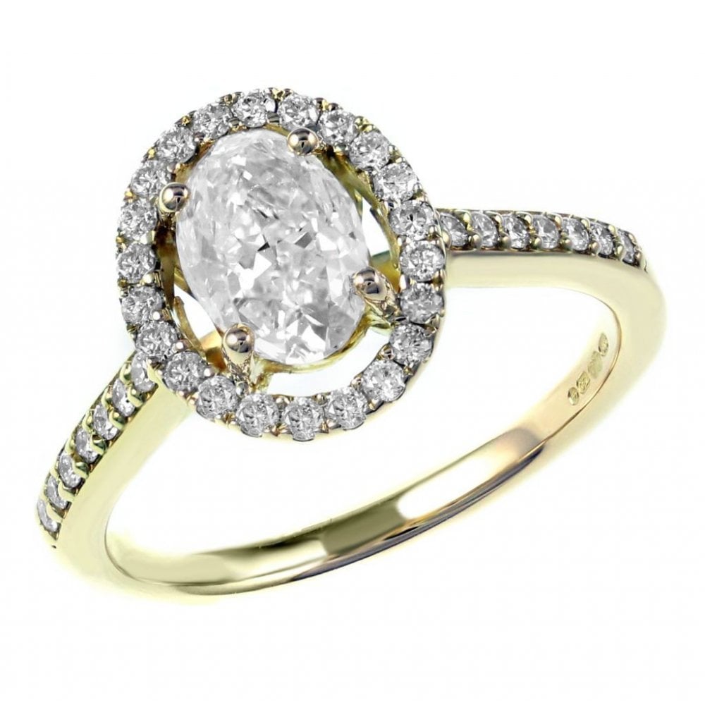 18ct yellow gold 1.01ct E SI1 EGL oval diamond halo ring