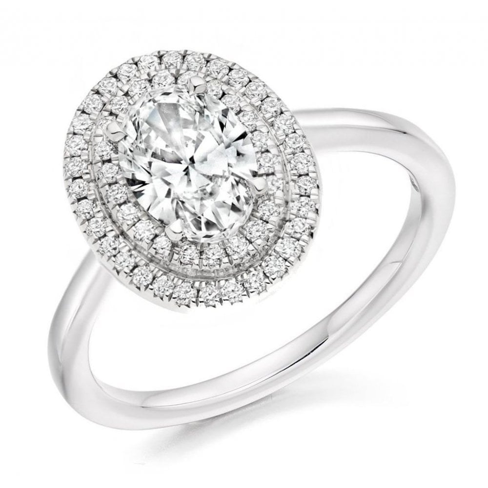 Platinum 1.02ct D SI2 GIA oval diamond double halo ring