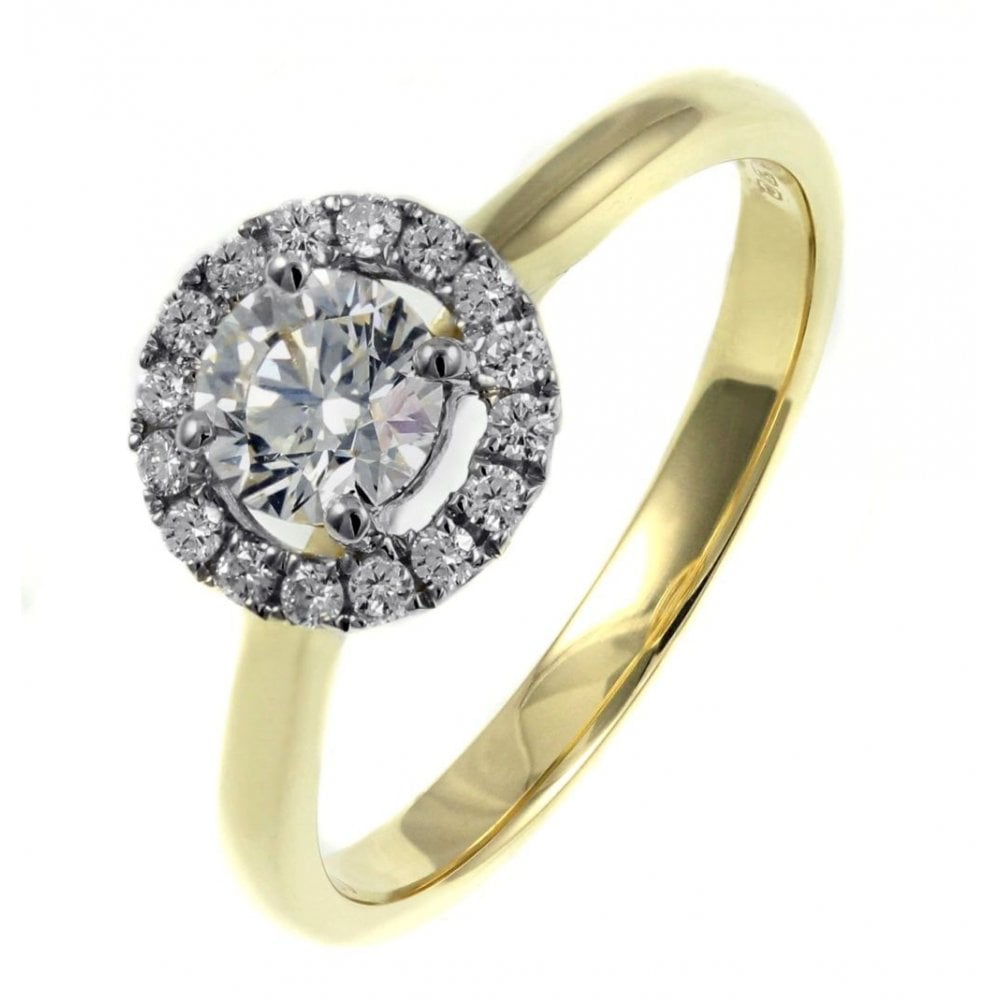 18ct yellow gold 0.54ct F VS2 EGL diamond halo ring