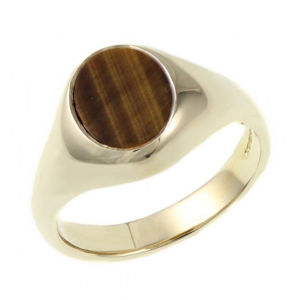 9ct yellow gold 10mm x 8mm tigers eye signet ring