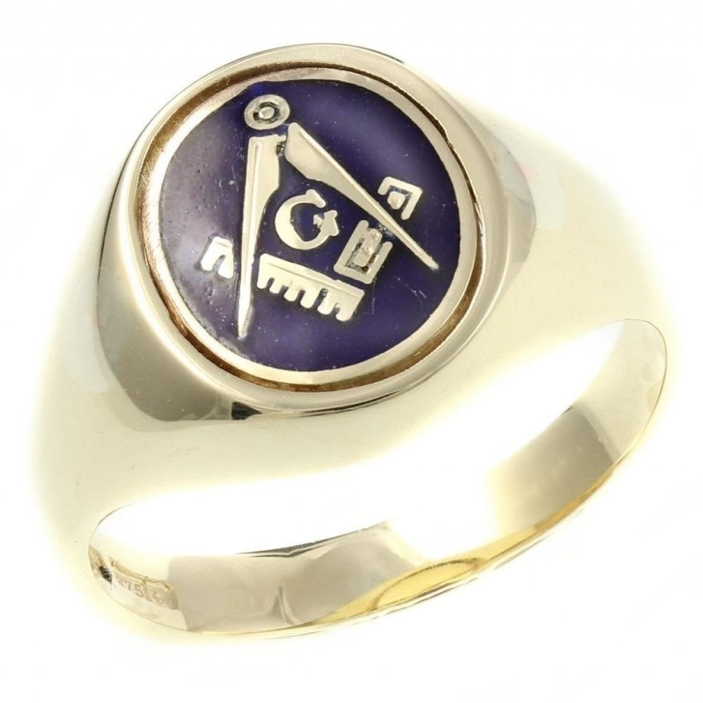 9ct yellow gold 14mm x 12mm Masonic signet ring