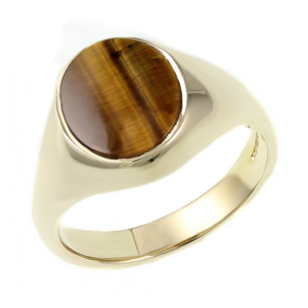 9ct yellow gold 12x10mm tigers eye signet ring
