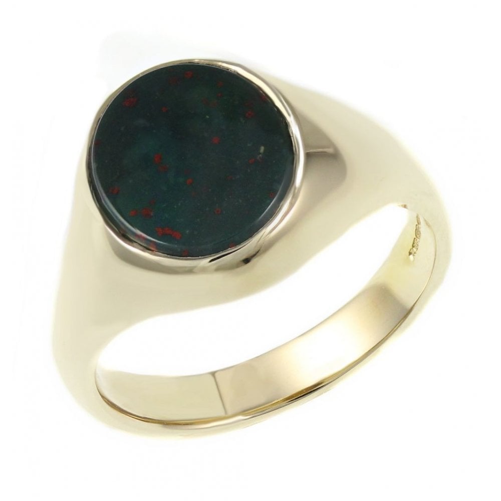 9ct yellow gold 12x10mm bloodstone signet ring