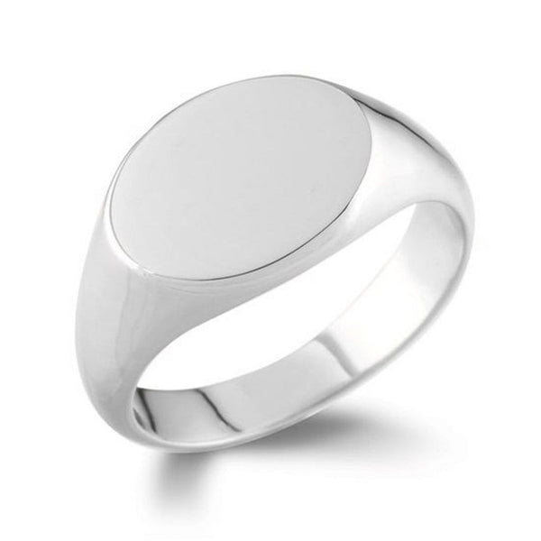 9ct White Gold 14mm X 11mm Horizontal Oval Signet Ring