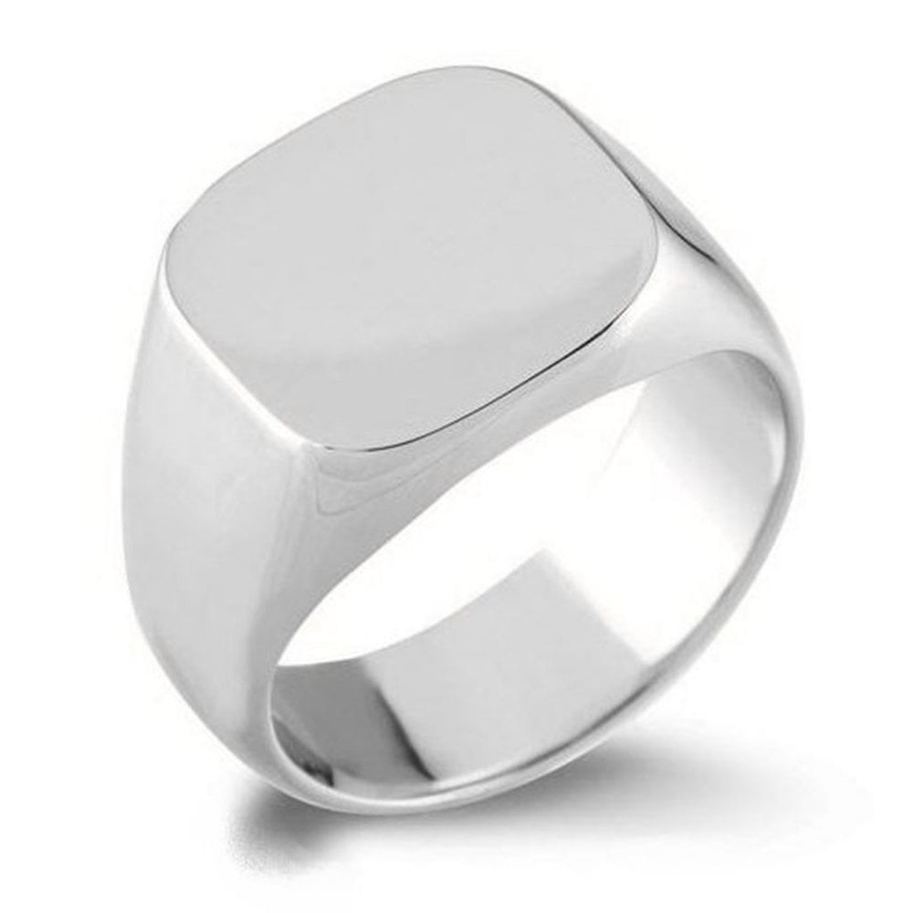 9ct white gold 14mm x 14mm heavy cushion signet ring