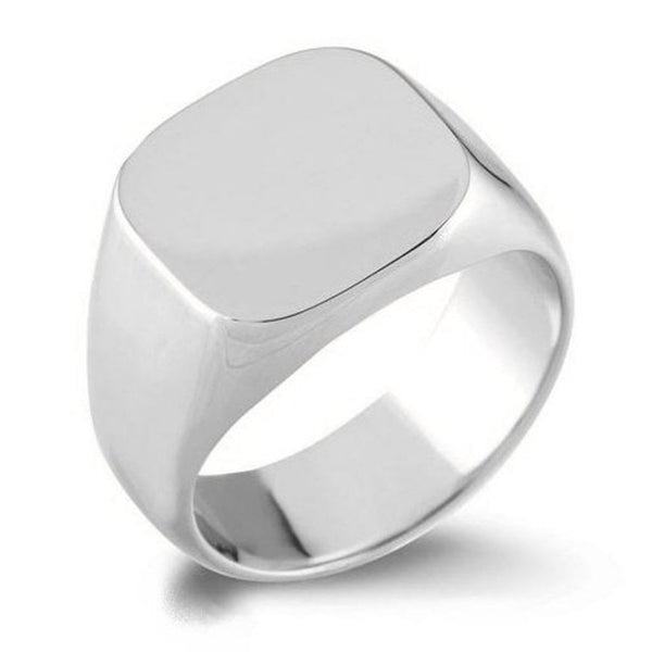 9ct white gold 14mm x 14mm heavy cushion signet ring