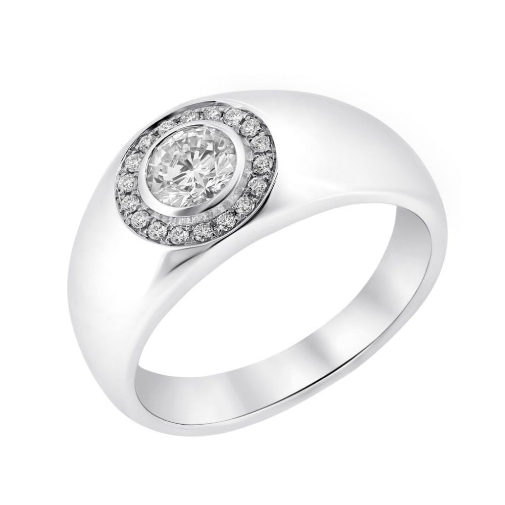18ct white gold 0.75ct round brilliant cut diamond gents ring