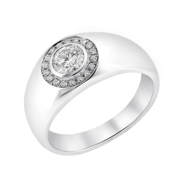 18ct white gold 0.75ct round brilliant cut diamond gents ring