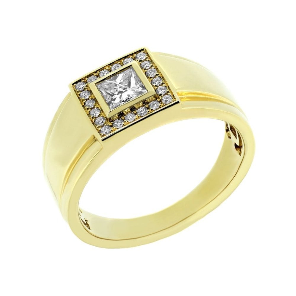 18ct yellow gold 0.63ct princess cut diamond gents ring