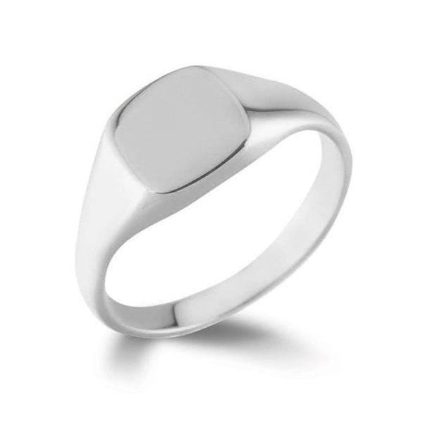 9ct white gold 9mm x 8mm cushion signet ring