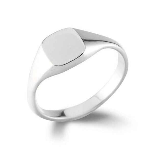 9ct white gold 8mm x 7mm cushion signet ring