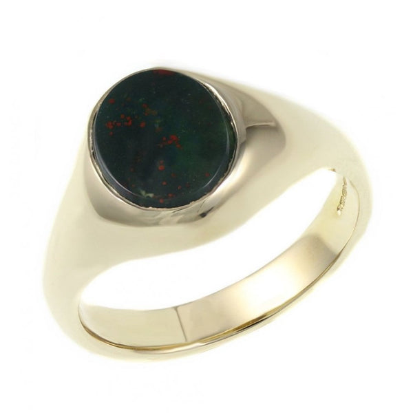9ct yellow gold 10mm x 8mm bloodstone signet ring