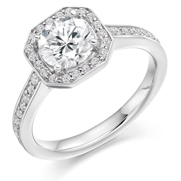 Platinum 1.00ct D VS1 GIA round brilliant cut diamond halo ring