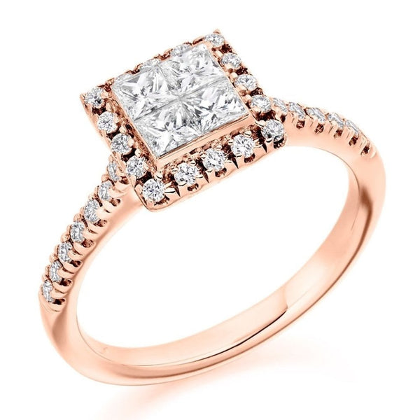 18ct rose gold 1.00ct invisible set princess cut diamond ring