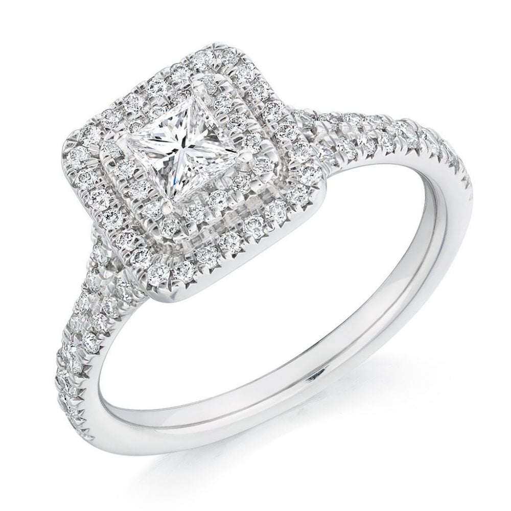 Platinum 0.30ct E VS1 GIA princess cut diamond double halo ring