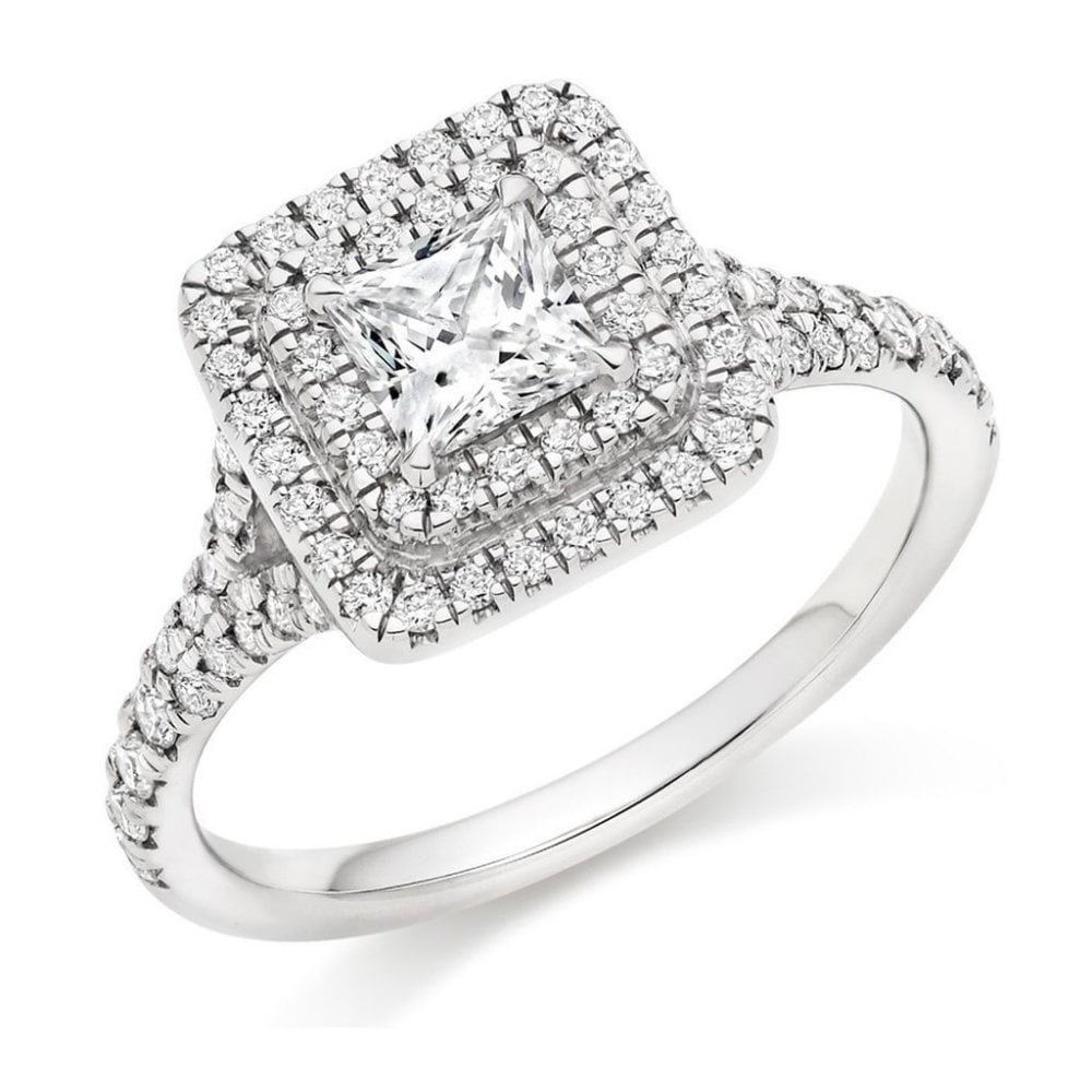 Platinum 0.50ct G VVS2 IGI princess diamond double halo ring