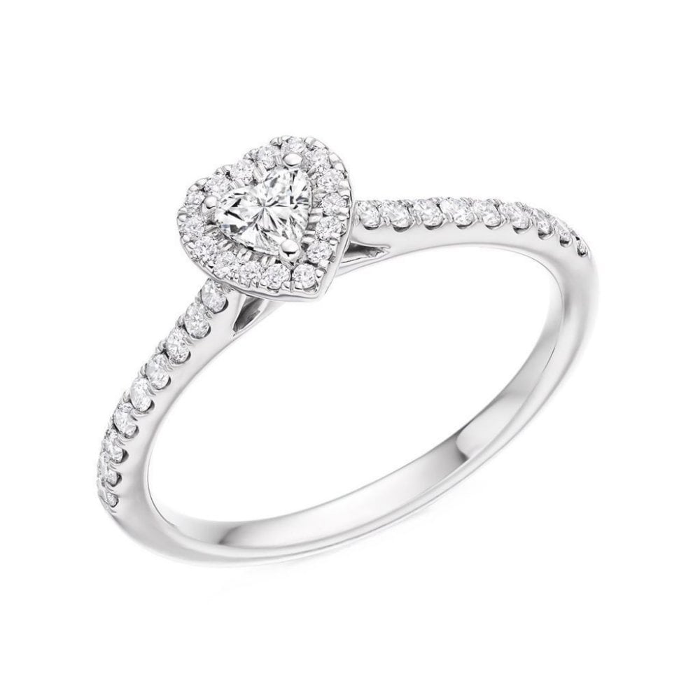 Platinum 0.17ct D VS1 IGI heart cut diamond halo ring