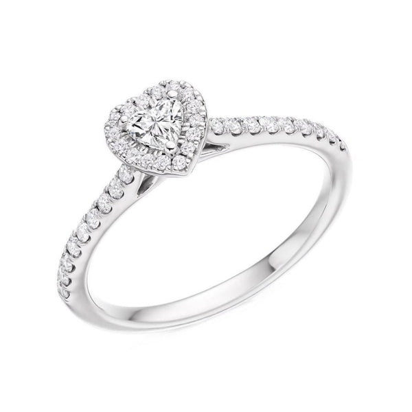 Platinum 0.17ct D VS1 IGI heart cut diamond halo ring