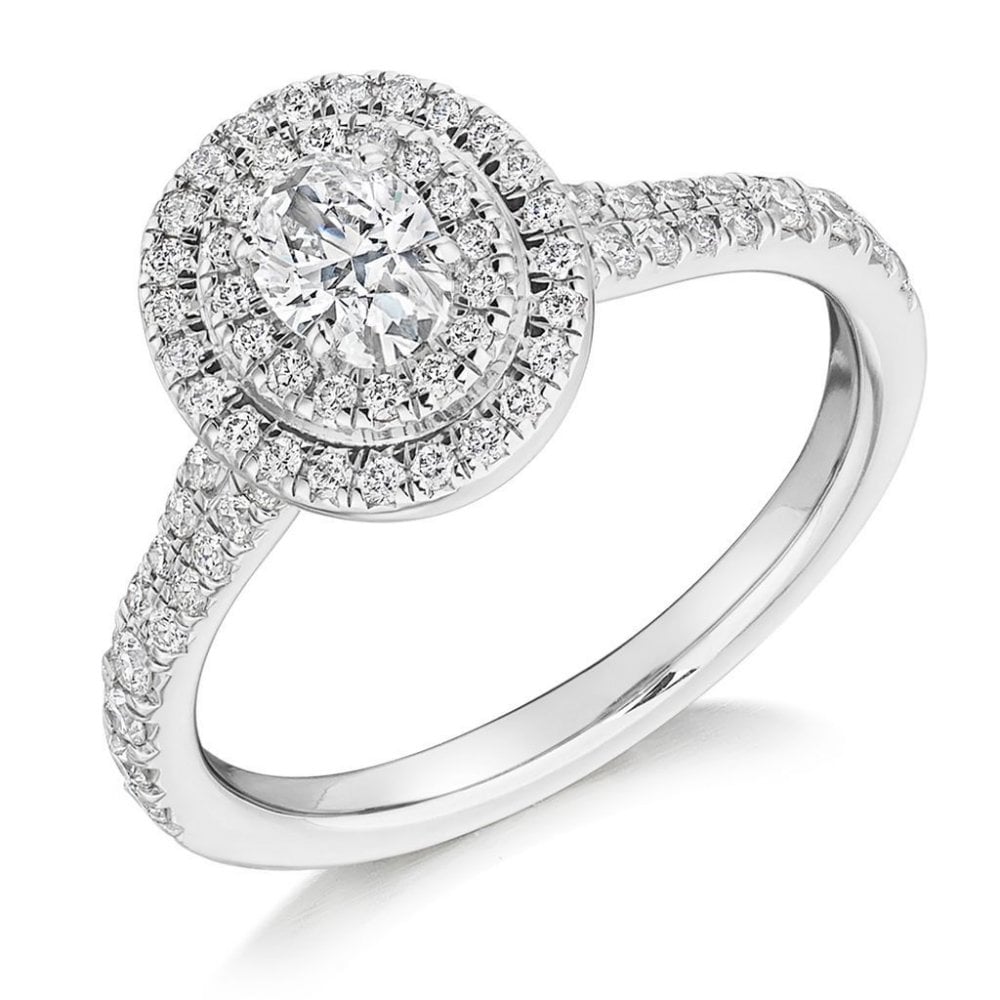 Platinum 0.70ct E VVS2 GIA oval diamond double halo ring