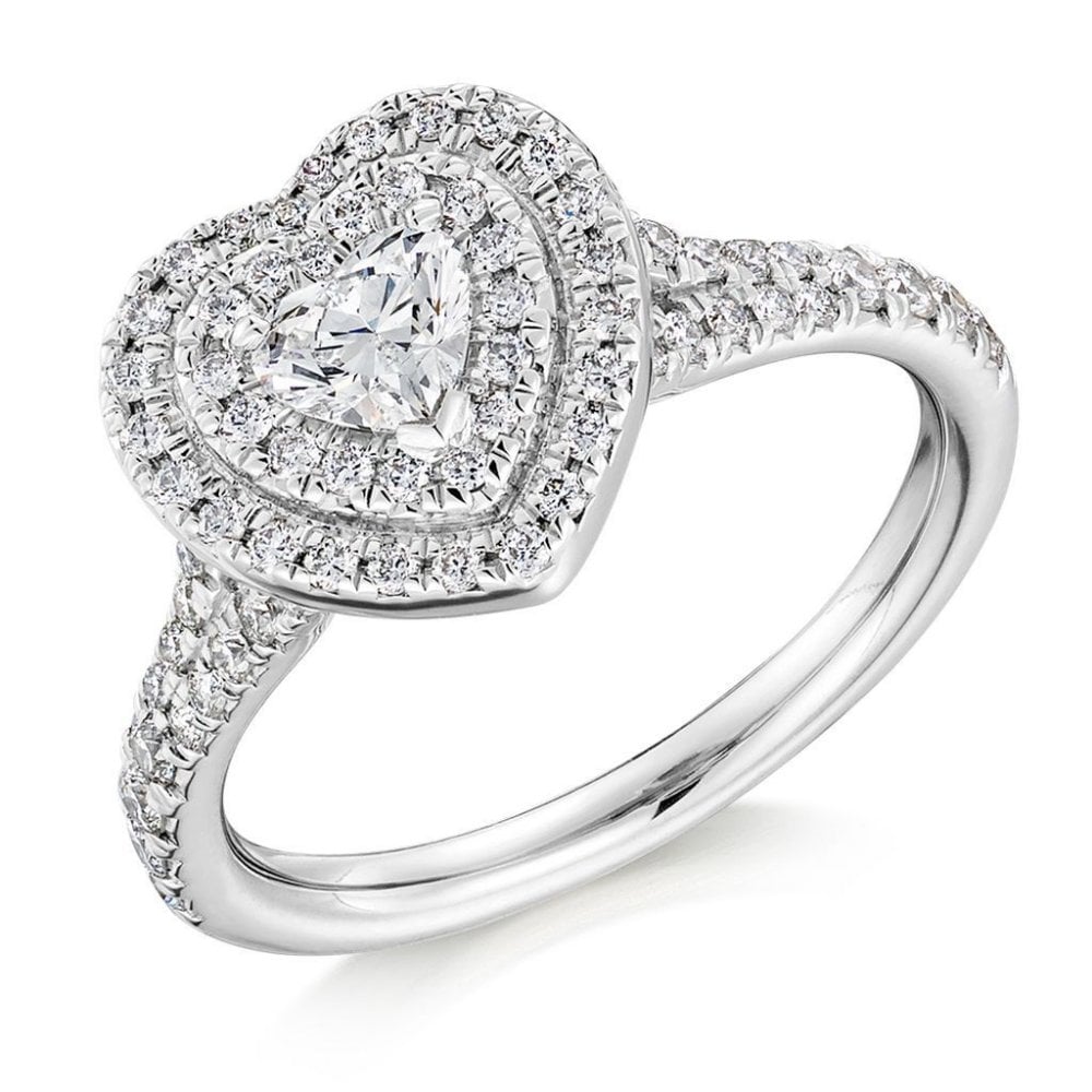 Platinum 0.32ct F SI1 GIA heart cut diamond double halo ring