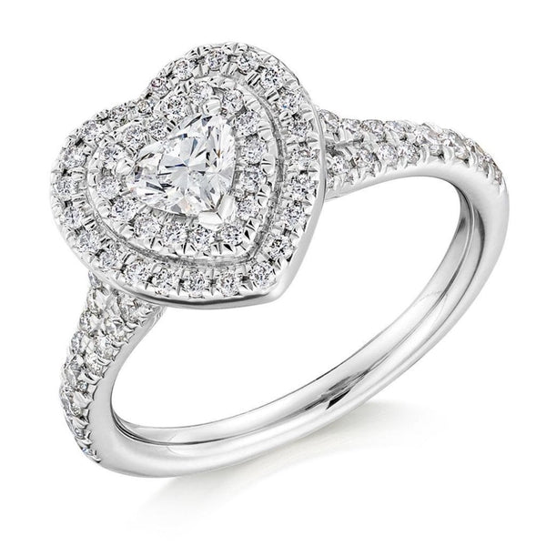 Platinum 0.32ct F SI1 GIA heart cut diamond double halo ring