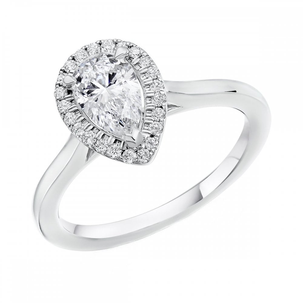Platinum 1.00ct D SI1 GIA pear cut diamond halo ring