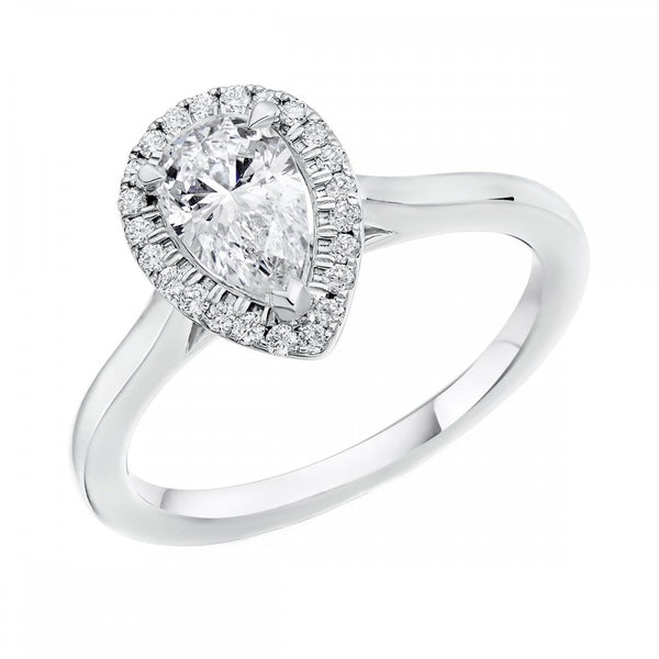 Platinum 1.00ct D SI1 GIA pear cut diamond halo ring