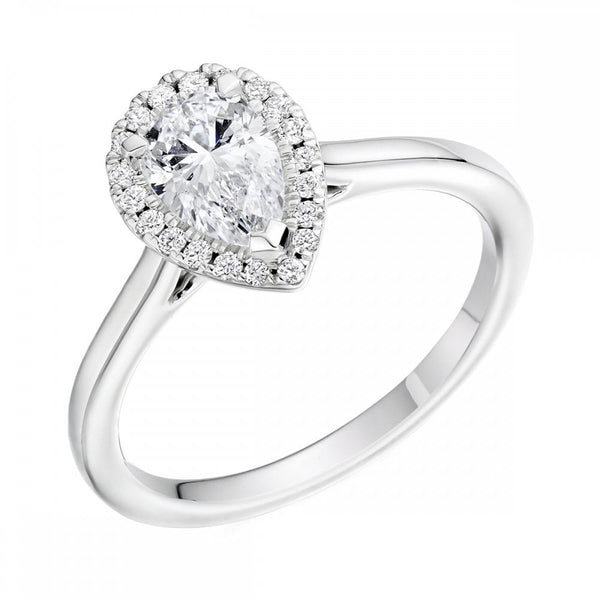 Platinum 0.70ct E VS2 GIA pear cut diamond halo ring