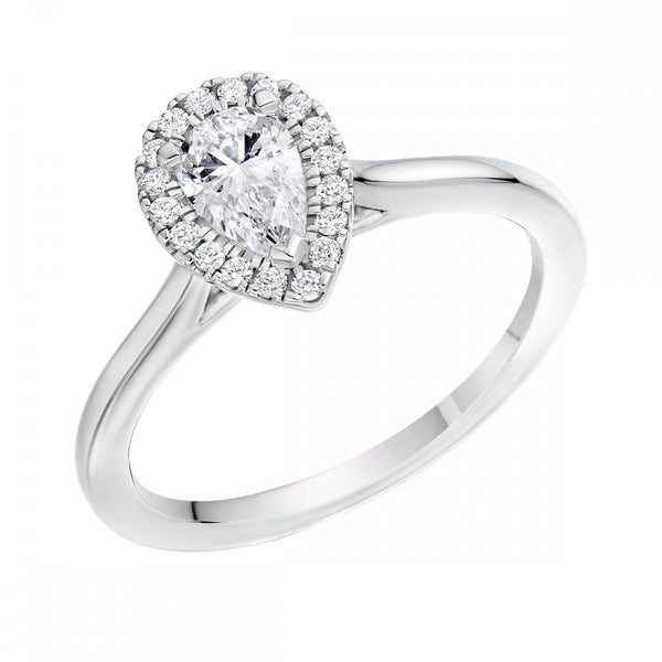 Platinum 0.50ct D VS2 GIA pear cut diamond halo ring