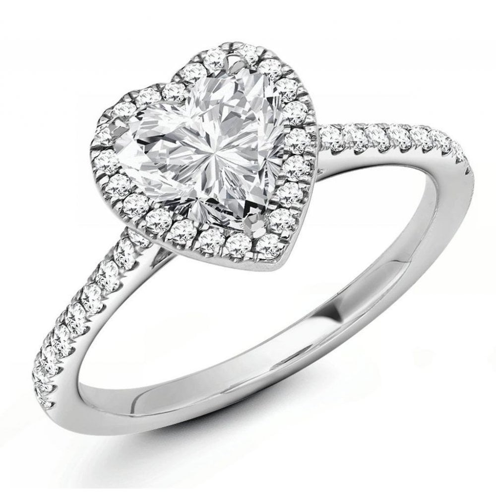 Platinum 0.69ct G SI1 IGI heart cut diamond halo ring
