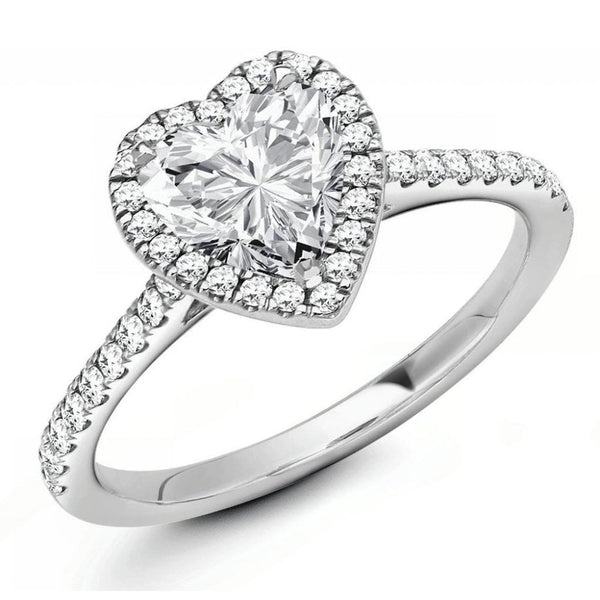 Platinum 0.69ct G SI1 IGI heart cut diamond halo ring