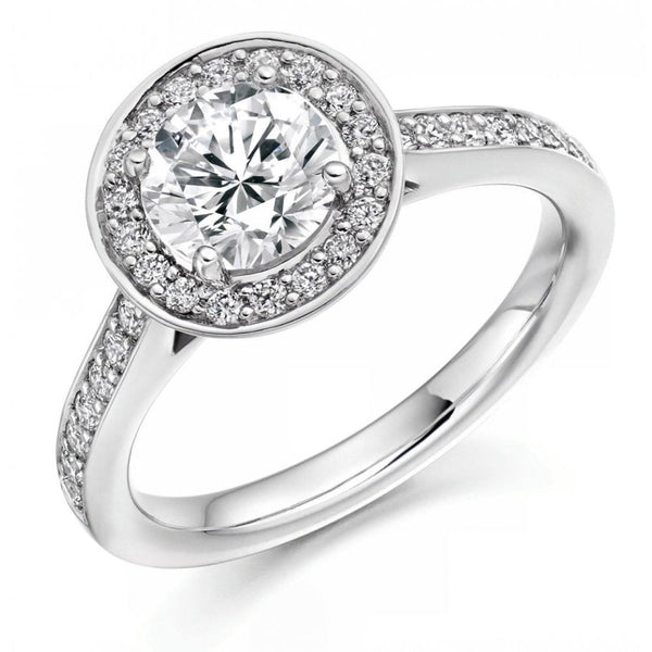 Platinum 1.00ct E VS2 GIA round brilliant cut diamond halo ring