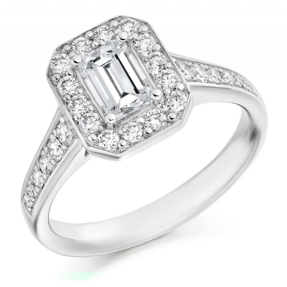 Platinum 0.50ct D VS1 GIA emerald cut diamond halo ring