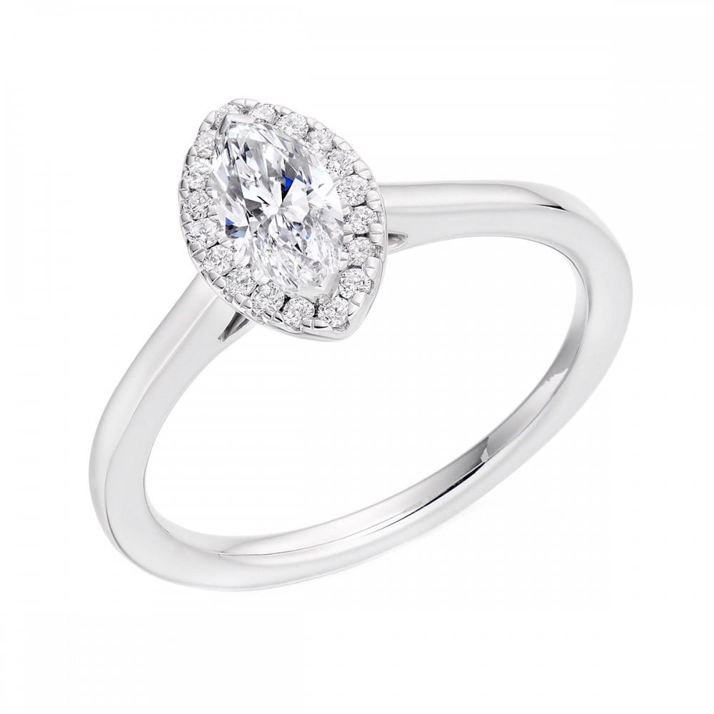 Platinum 0.30ct D VS2 GIA marquise cut diamond halo ring