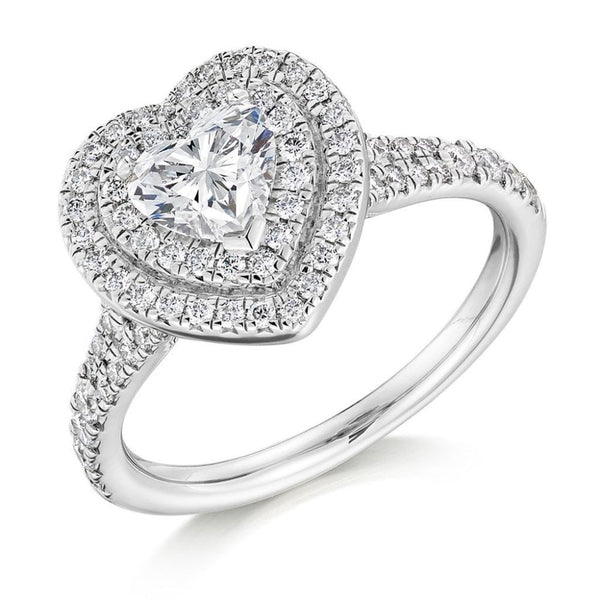 Platinum 0.71ct D VS2 IGI heart cut diamond double halo ring