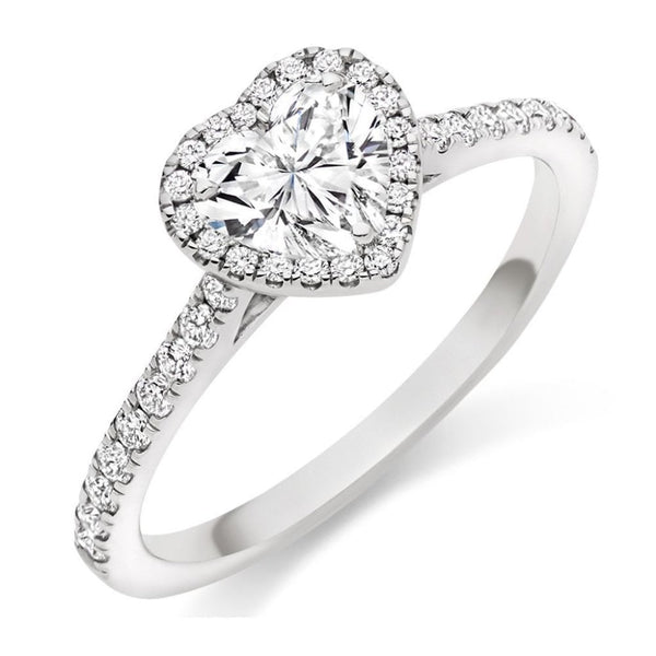 Platinum 0.53ct E SI1 IGI heart cut diamond halo ring