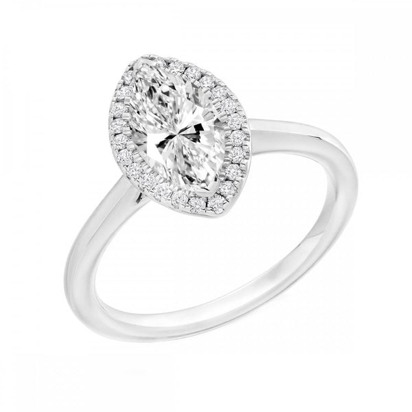 Platinum 1.00ct D VS1 GIA marquise cut diamond halo ring