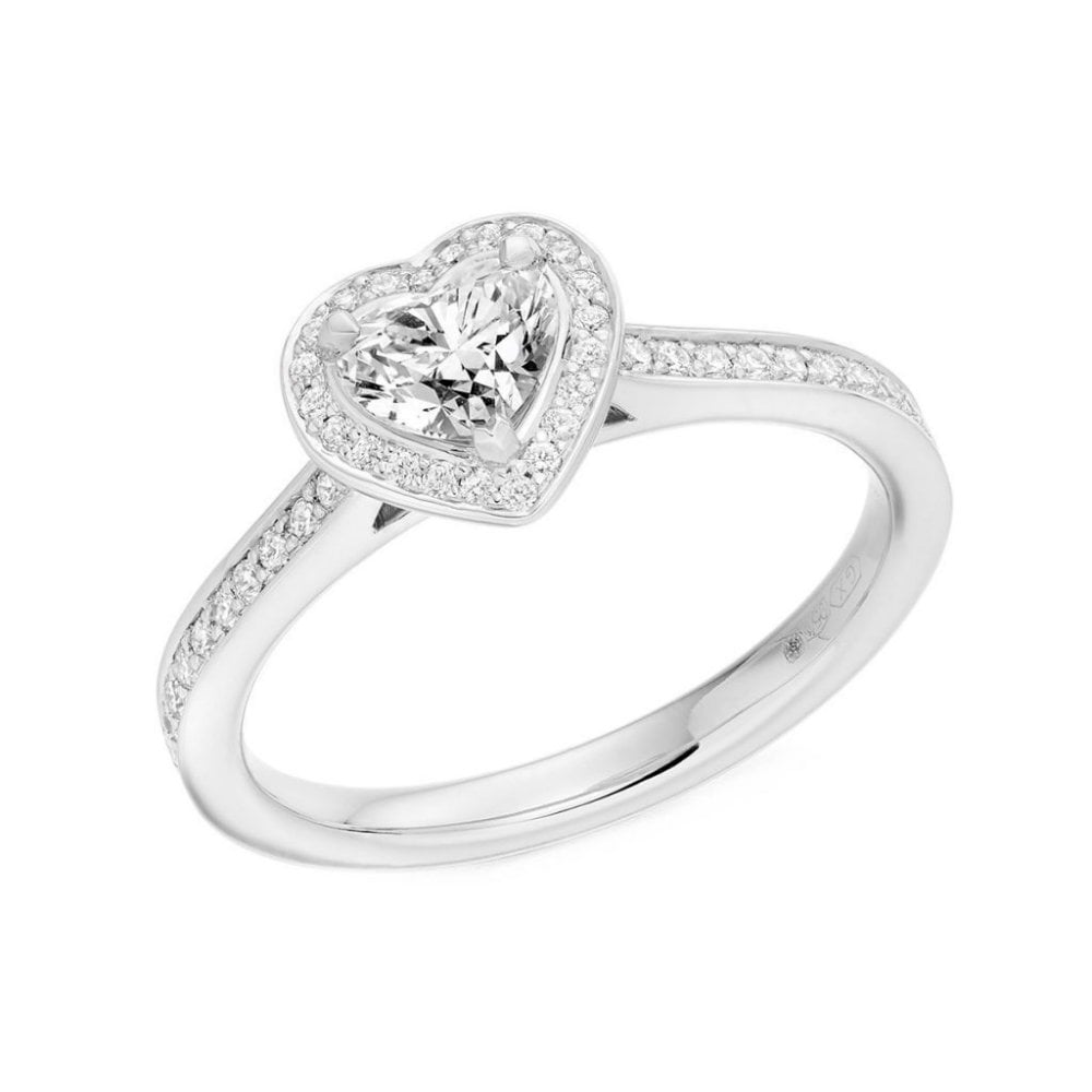 Platinum 0.47ct G SI1 IGI heart cut diamond halo ring