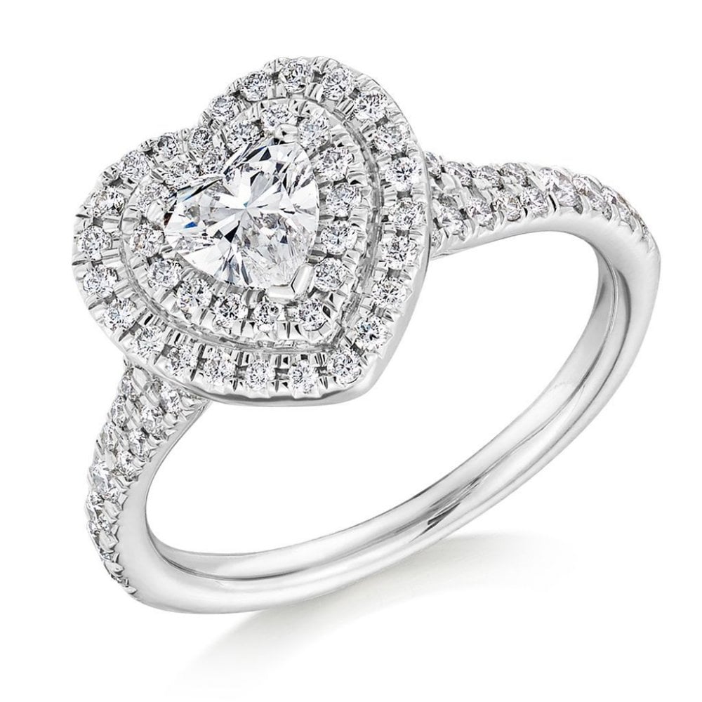 Platinum 0.52ct E VS2 IGI heart cut diamond double halo ring