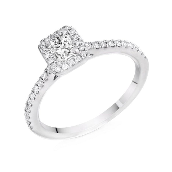 Platinum 0.35ct D VS2 GIA radiant cut diamond halo ring