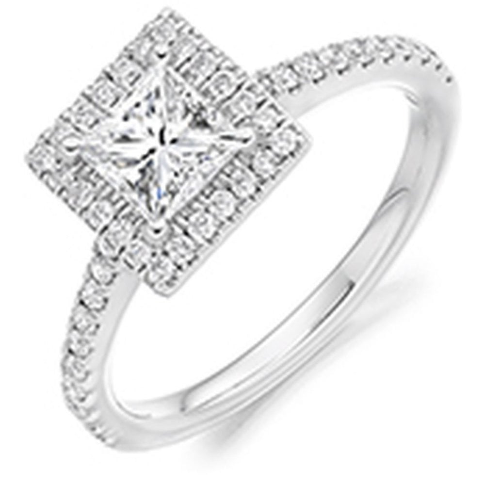 Platinum 0.80ct E VS1 GIA princess cut diamond halo ring