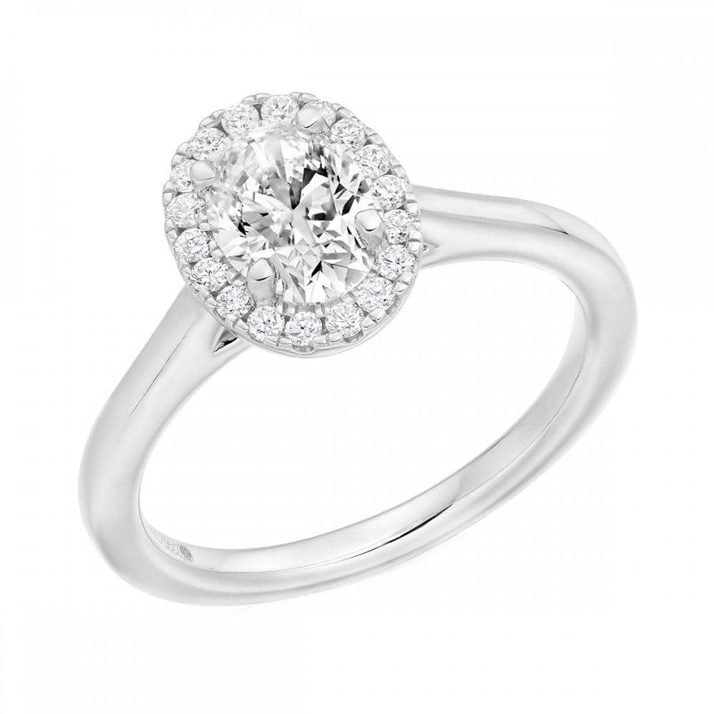 Platinum 0.76ct D VS2 GIA oval cut diamond halo ring