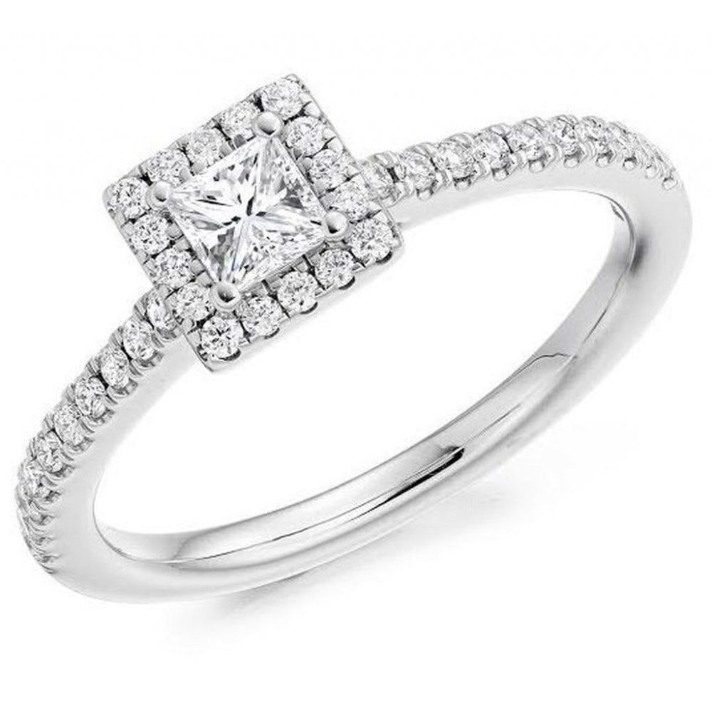 Platinum 0.30ct E VVS2 IGI princess cut diamond halo ring