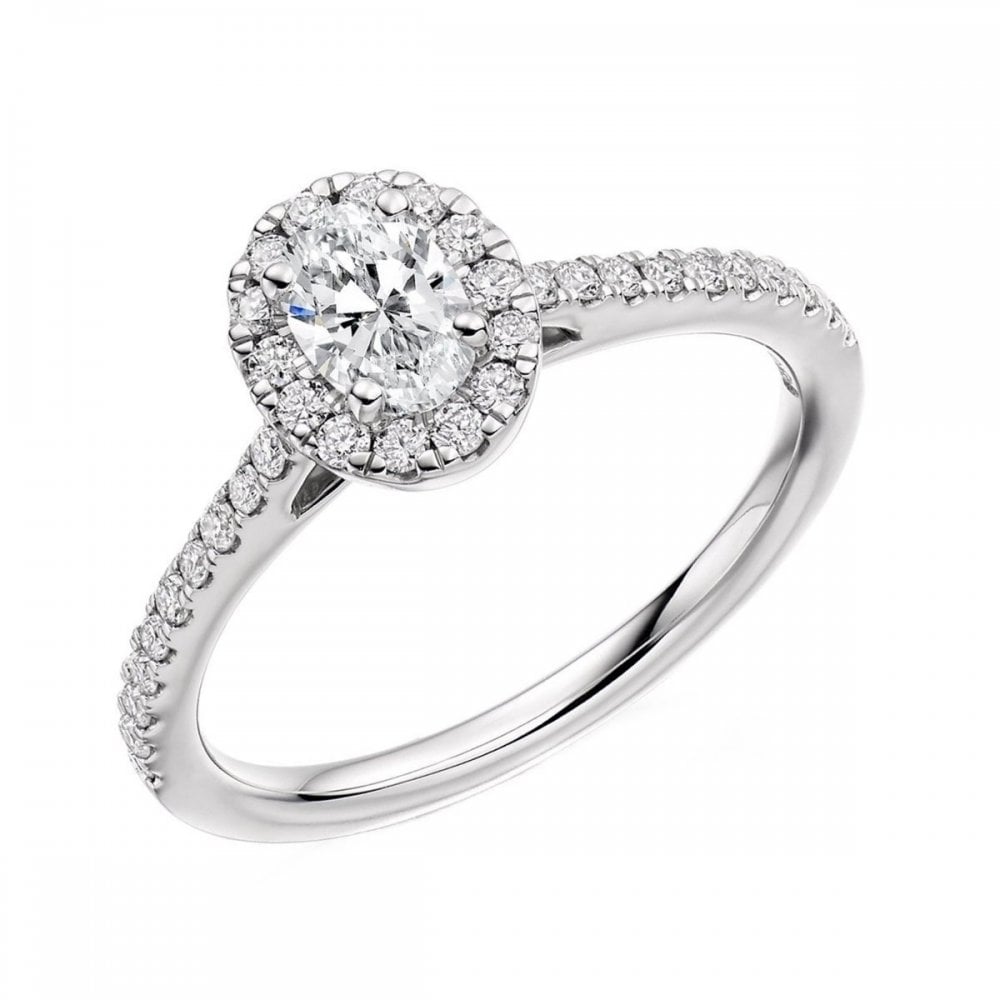 Platinum 0.30ct D VS1 GIA oval cut diamond halo ring