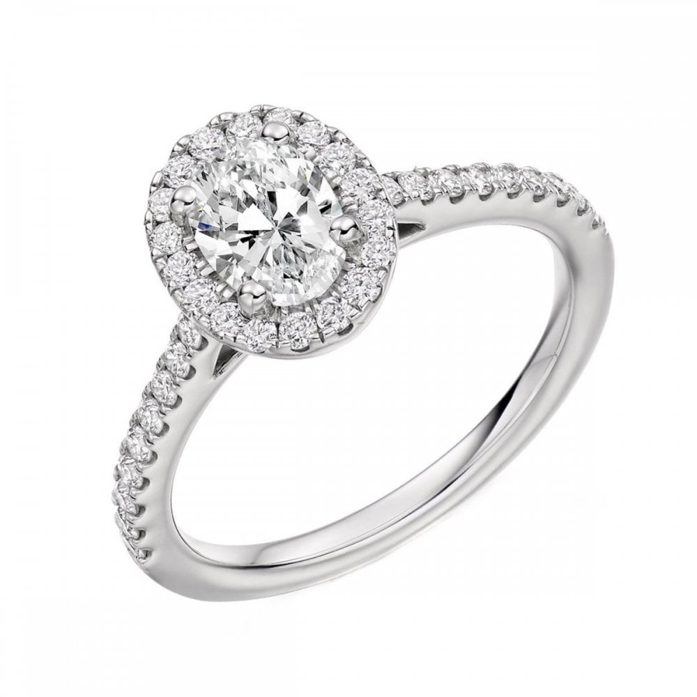 Platinum 0.70ct D VS1 GIA oval diamond halo ring