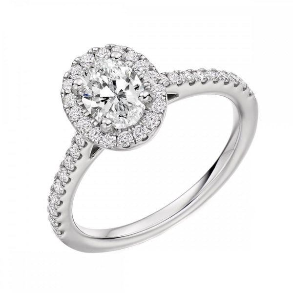 Platinum 0.70ct D VS1 GIA oval diamond halo ring