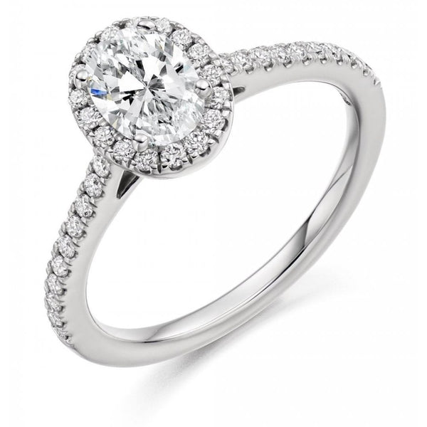 Platinum 0.50ct D VS2 GIA oval diamond halo ring