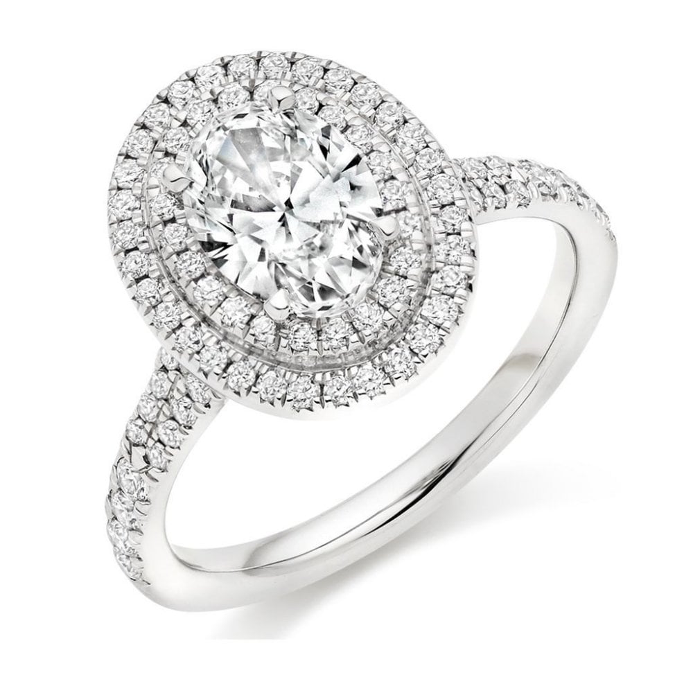 Platinum 1.00ct G VS1 GIA oval cut diamond double halo ring
