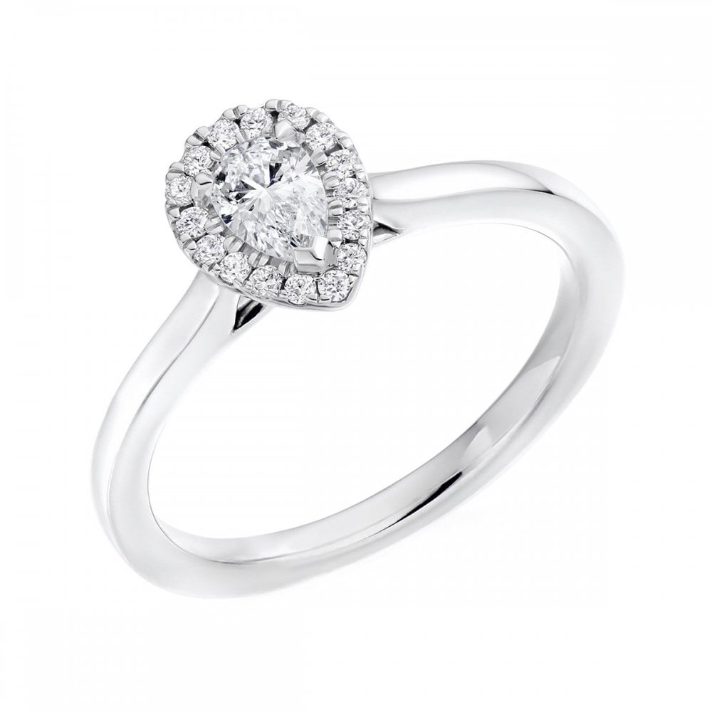 Platinum 0.30ct D VS2 GIA pear cut diamond halo ring