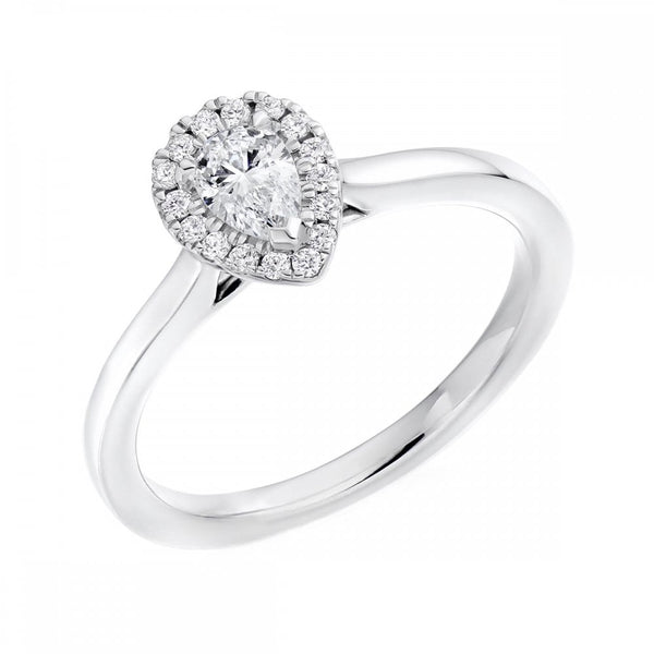 Platinum 0.30ct D VS2 GIA pear cut diamond halo ring